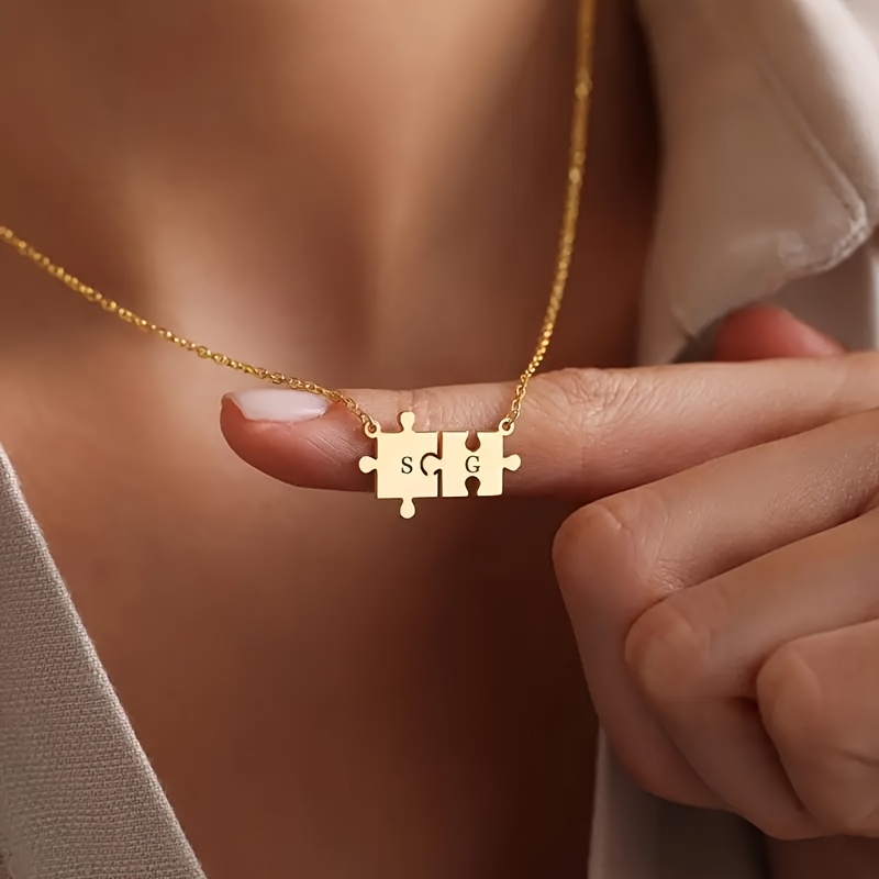 Personalized Puzzle Pendant Necklace with Initials, Gift